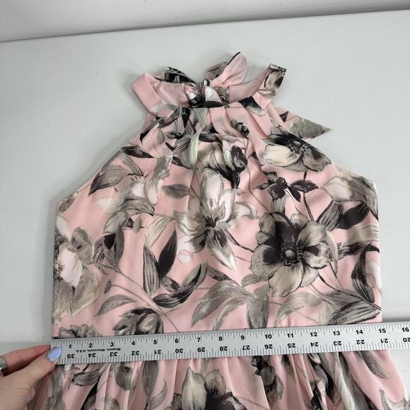 Eliza J Dress Womens 10 Pink Floral Belted Chiffon Halter Maxi Wedding Guest - Picture 13 of 15